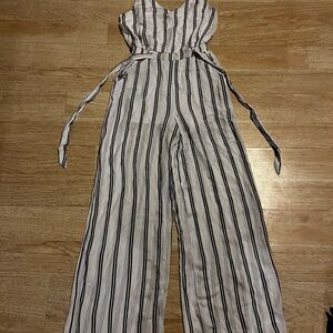 Harlow Black and White Striped Jumpsuit with Wide-Leg Design